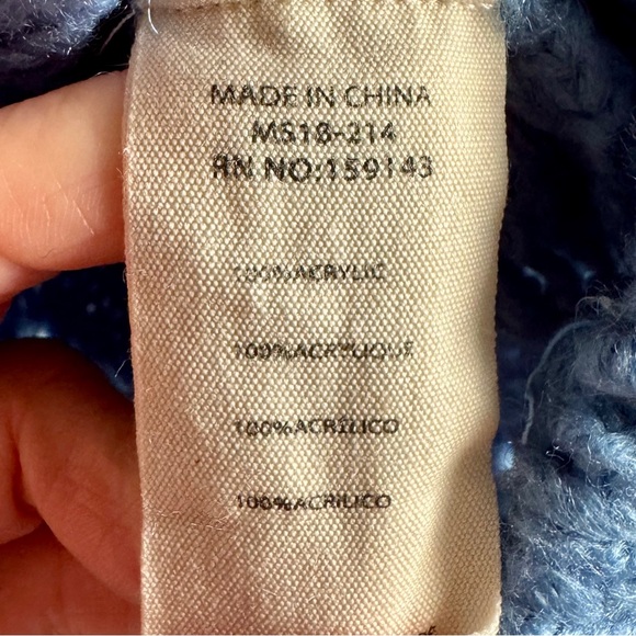 FRNCH Paris Blue Bubble Stitch Open Knit Turtleneck Sweater Size M/L - Picture 8 of 8